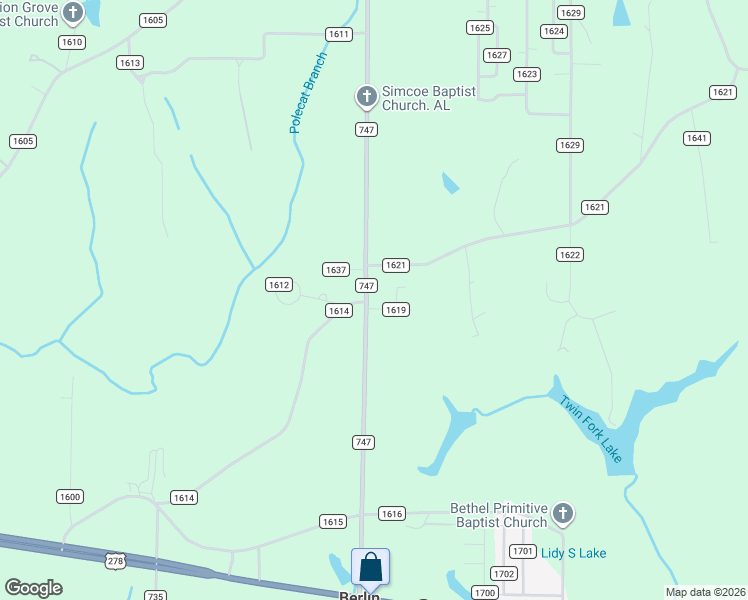 map of restaurants, bars, coffee shops, grocery stores, and more near 5325 County Road 747 in Cullman