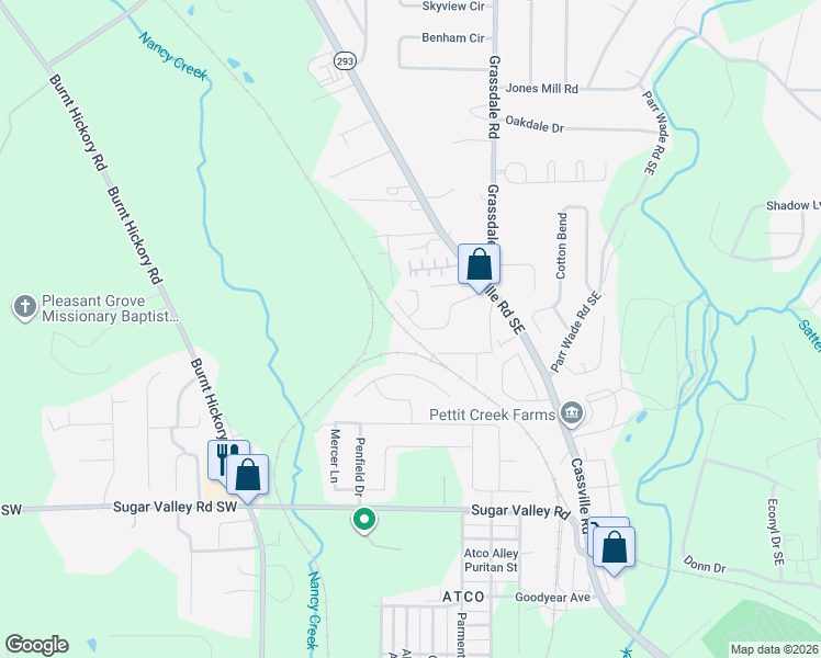 map of restaurants, bars, coffee shops, grocery stores, and more near 87 Middlebrook Drive in Cartersville