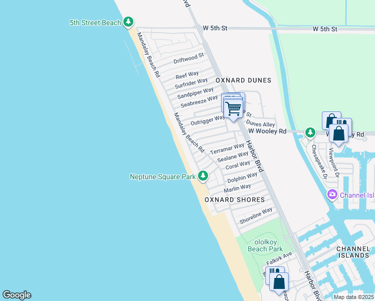 map of restaurants, bars, coffee shops, grocery stores, and more near 1135 Capri Way in Oxnard