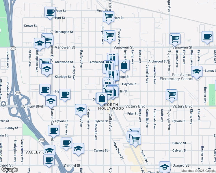 map of restaurants, bars, coffee shops, grocery stores, and more near in Los Angeles