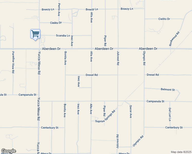 map of restaurants, bars, coffee shops, grocery stores, and more near Alta Avenue in Yucca Valley