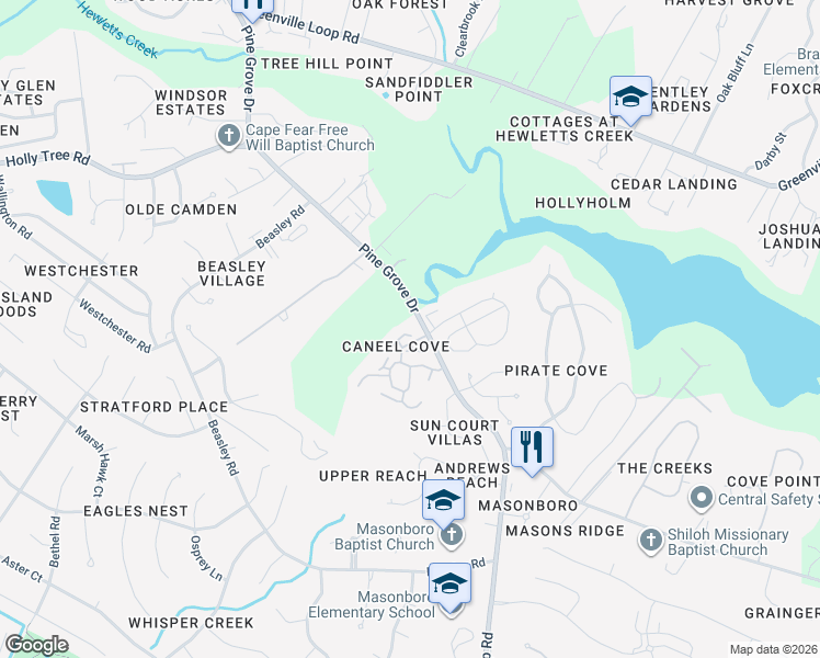 map of restaurants, bars, coffee shops, grocery stores, and more near 226 Saint Luke Court in Wilmington