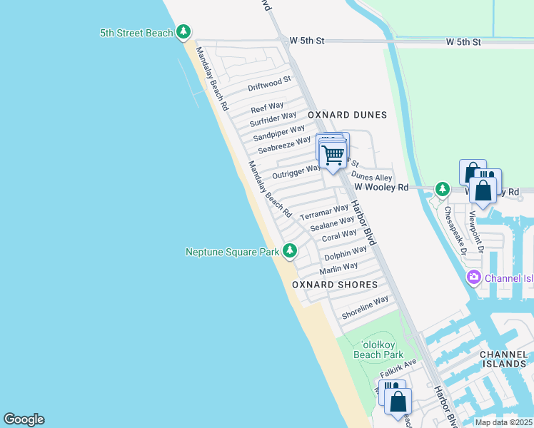 map of restaurants, bars, coffee shops, grocery stores, and more near 1135 Capri Way in Oxnard