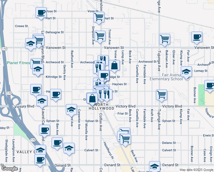map of restaurants, bars, coffee shops, grocery stores, and more near in Los Angeles
