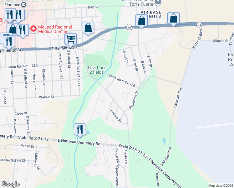 map of restaurants, bars, coffee shops, grocery stores, and more near 619 South Jeffords Street in Florence