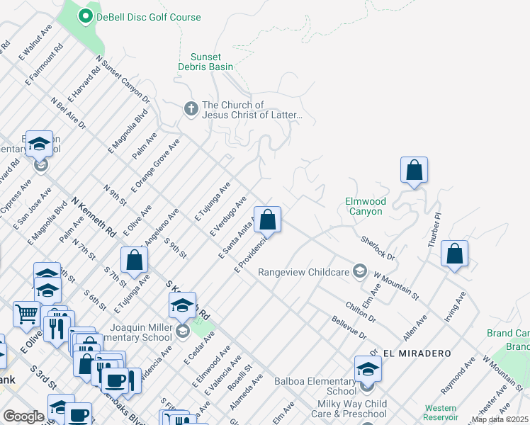 map of restaurants, bars, coffee shops, grocery stores, and more near 1078 East Santa Anita Avenue in Burbank