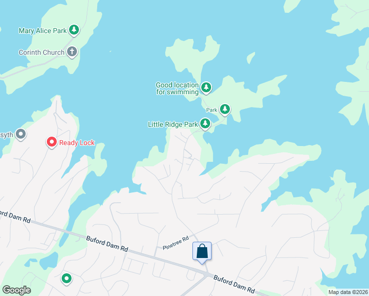 map of restaurants, bars, coffee shops, grocery stores, and more near 3205 Lanier Beach South Rd in Cumming