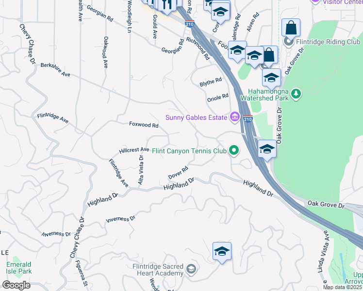 map of restaurants, bars, coffee shops, grocery stores, and more near 603 Chatham Place in La Cañada Flintridge