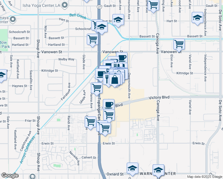 map of restaurants, bars, coffee shops, grocery stores, and more near 6600 Topanga Canyon Boulevard in Los Angeles
