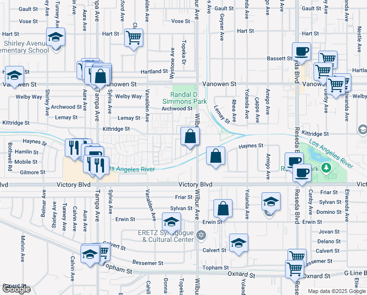 map of restaurants, bars, coffee shops, grocery stores, and more near 105 Park Avenue in Los Angeles