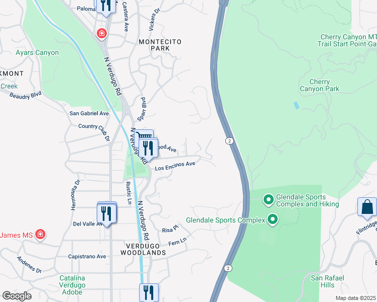 map of restaurants, bars, coffee shops, grocery stores, and more near 1889 Alpha Road in Glendale