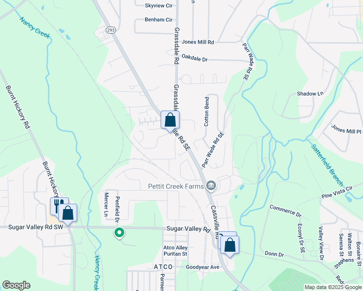 map of restaurants, bars, coffee shops, grocery stores, and more near 424 Cassville Road Southeast in Cartersville