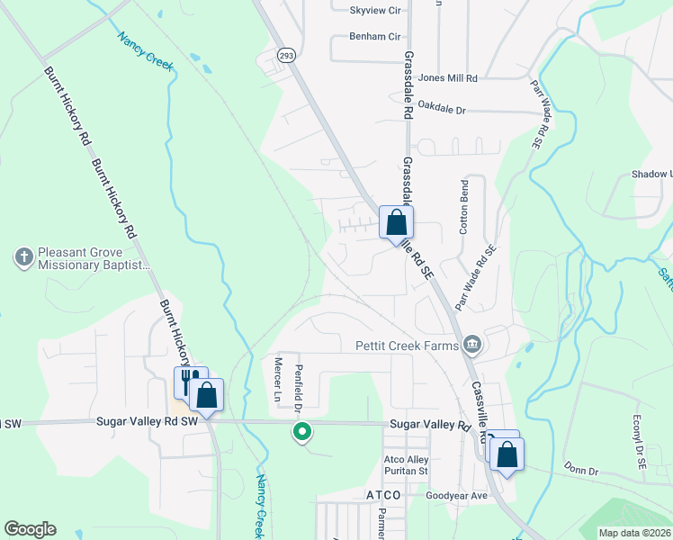 map of restaurants, bars, coffee shops, grocery stores, and more near 79 Middlebrook Drive in Cartersville