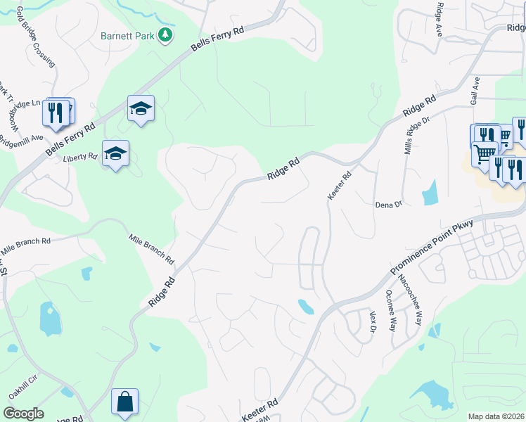 map of restaurants, bars, coffee shops, grocery stores, and more near 125 Oak Ridge Drive in Canton