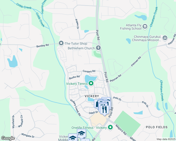 map of restaurants, bars, coffee shops, grocery stores, and more near 7165 Cordery Road in Cumming