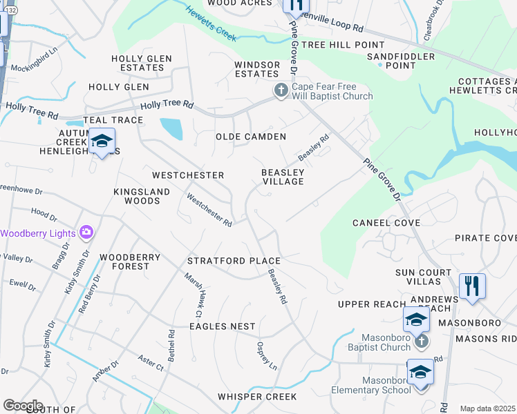 map of restaurants, bars, coffee shops, grocery stores, and more near 905 Upper Reach Drive in Wilmington