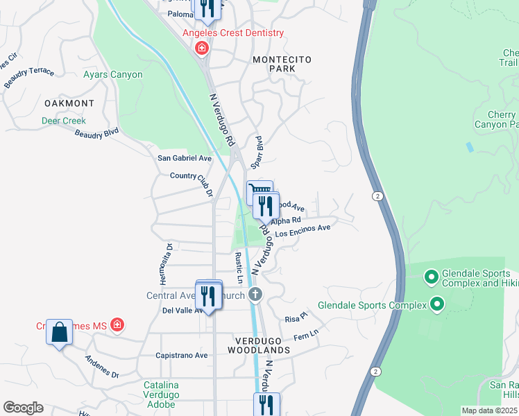 map of restaurants, bars, coffee shops, grocery stores, and more near 2908 North Verdugo Road in Glendale