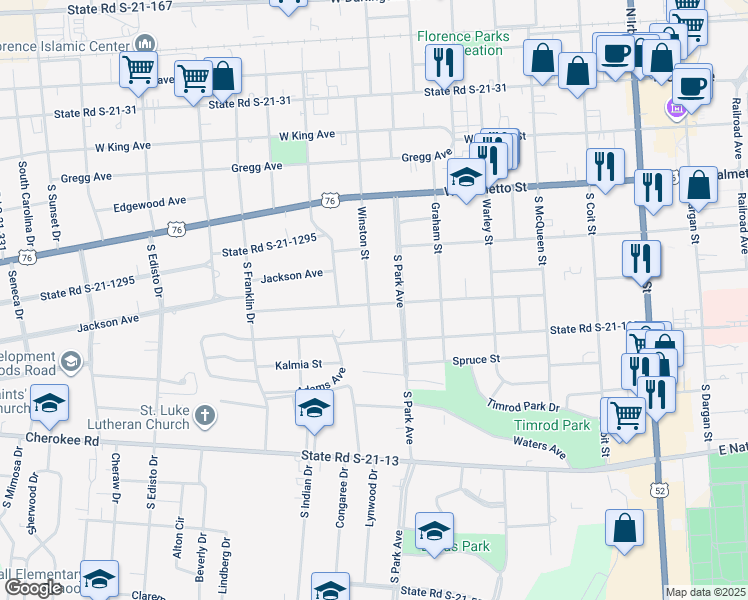 map of restaurants, bars, coffee shops, grocery stores, and more near 707 Chestnut Street in Florence