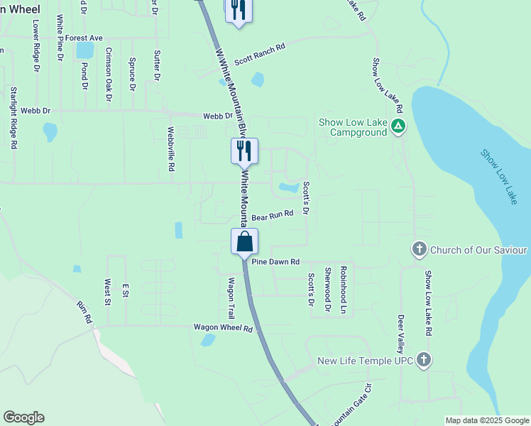 map of restaurants, bars, coffee shops, grocery stores, and more near 5478 Bear Run Road in Navajo County