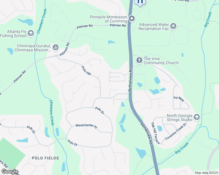 map of restaurants, bars, coffee shops, grocery stores, and more near 7045 Parrish Way in Cumming