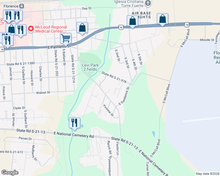 map of restaurants, bars, coffee shops, grocery stores, and more near 619 South Jeffords Street in Florence