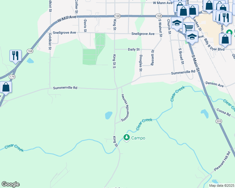 map of restaurants, bars, coffee shops, grocery stores, and more near 680 King Street in Boaz