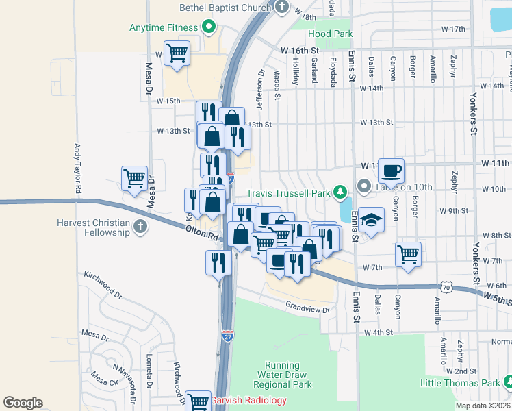map of restaurants, bars, coffee shops, grocery stores, and more near 913 Jefferson Drive in Plainview