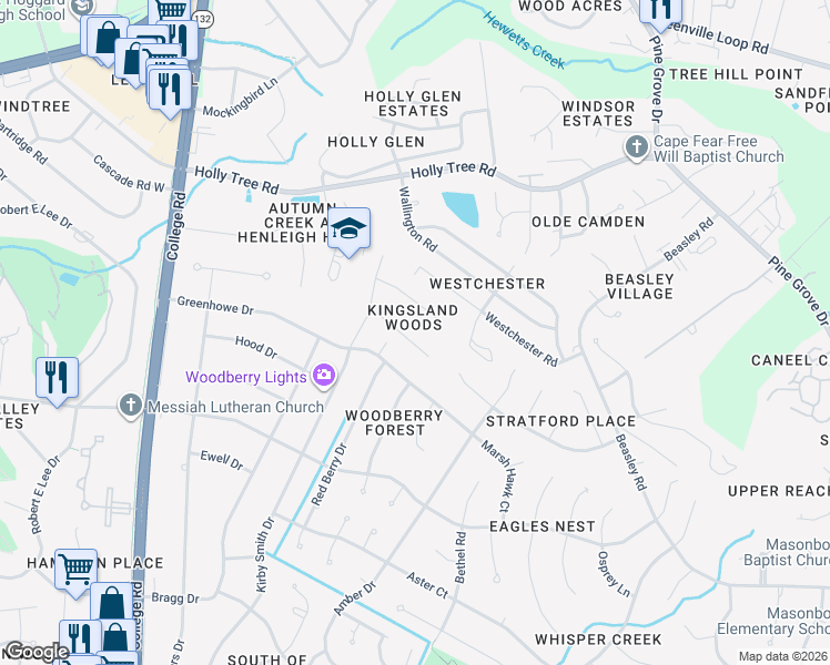 map of restaurants, bars, coffee shops, grocery stores, and more near 3121 Lantern Way in Wilmington