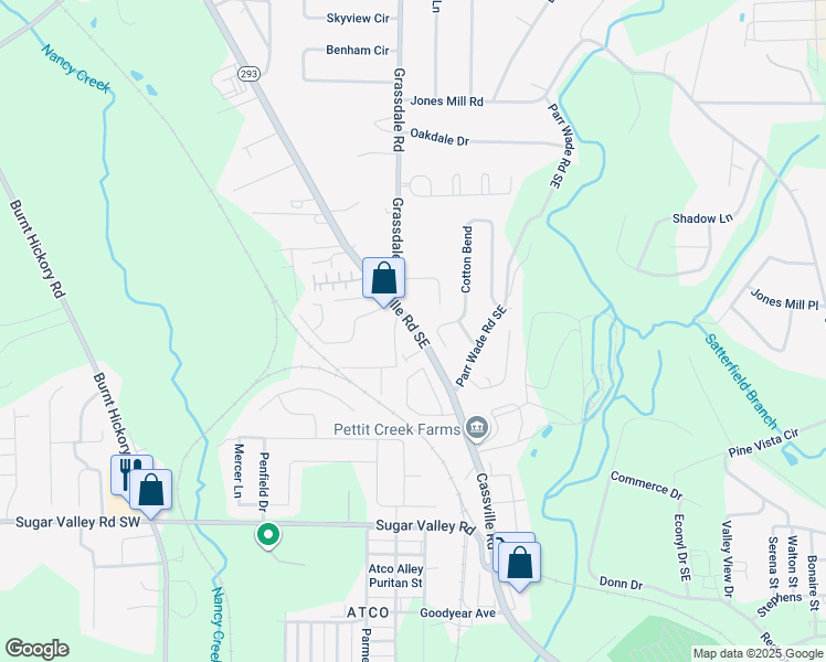 map of restaurants, bars, coffee shops, grocery stores, and more near 424 Cassville Road Southeast in Cartersville