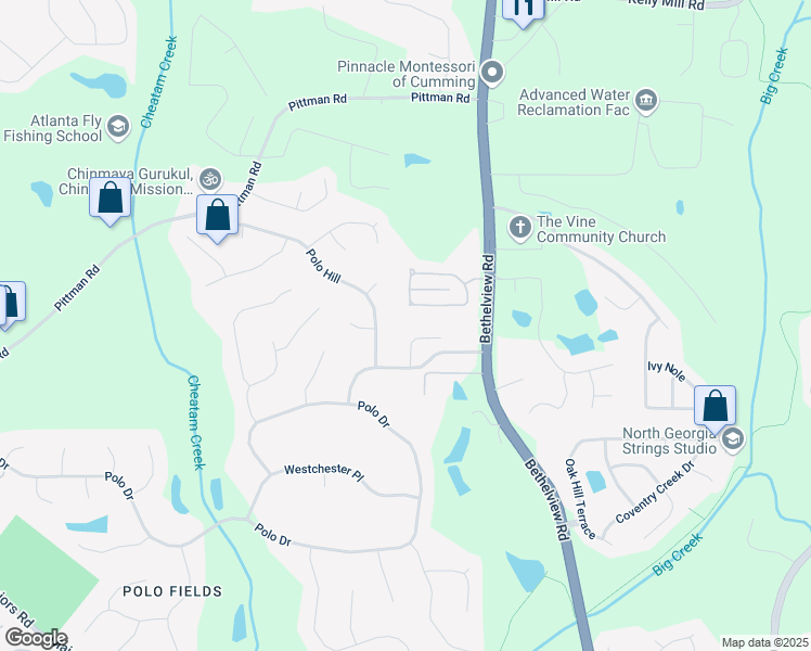 map of restaurants, bars, coffee shops, grocery stores, and more near 7045 Parrish Way in Cumming