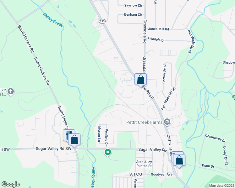map of restaurants, bars, coffee shops, grocery stores, and more near 87 Middlebrook Drive in Cartersville