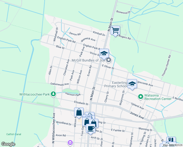 map of restaurants, bars, coffee shops, grocery stores, and more near 1002 Evans Road in Marion