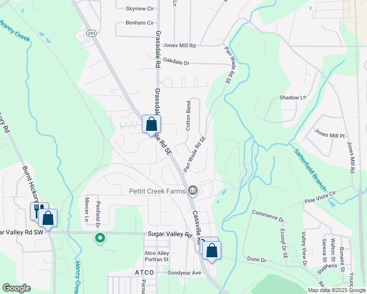 map of restaurants, bars, coffee shops, grocery stores, and more near 76 Cotton Bend in Cartersville