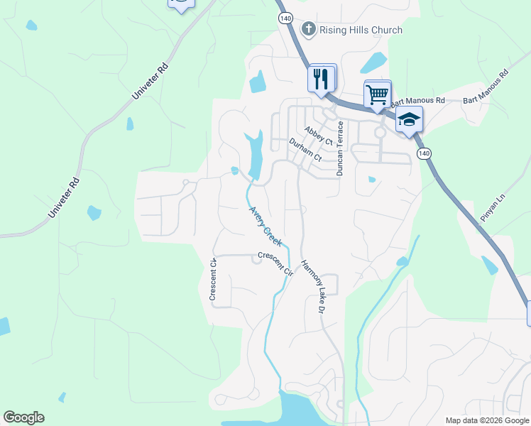 map of restaurants, bars, coffee shops, grocery stores, and more near 214 Reserve Crossing in Canton