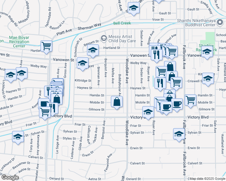 map of restaurants, bars, coffee shops, grocery stores, and more near 23274 Haynes Street in Los Angeles