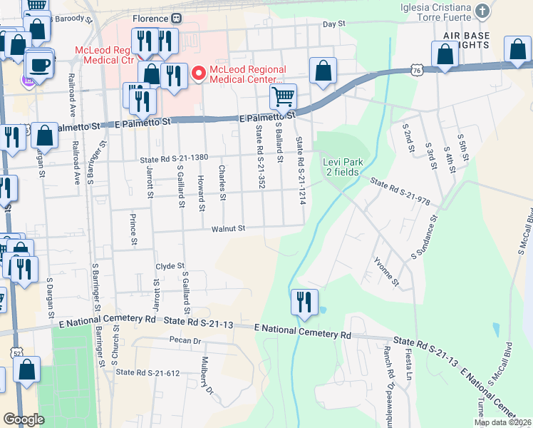 map of restaurants, bars, coffee shops, grocery stores, and more near 516 State Road S-21-352 in Florence