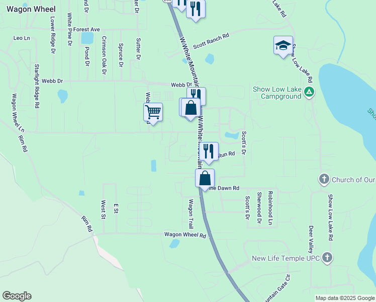map of restaurants, bars, coffee shops, grocery stores, and more near 5448 Arizona 260 in Navajo County