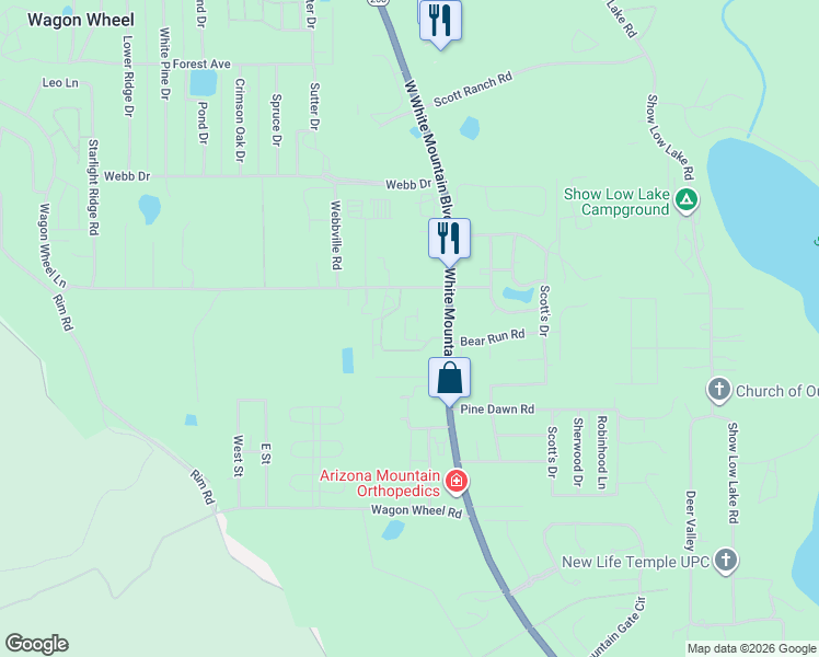 map of restaurants, bars, coffee shops, grocery stores, and more near 5408 Arizona 260 in Navajo County