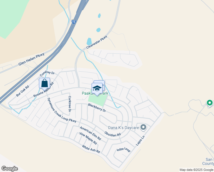 map of restaurants, bars, coffee shops, grocery stores, and more near 4077 Grand Fir Lane in San Bernardino