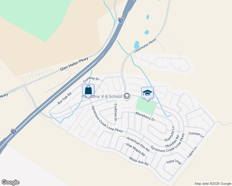 map of restaurants, bars, coffee shops, grocery stores, and more near 3402 Licorice Way in San Bernardino