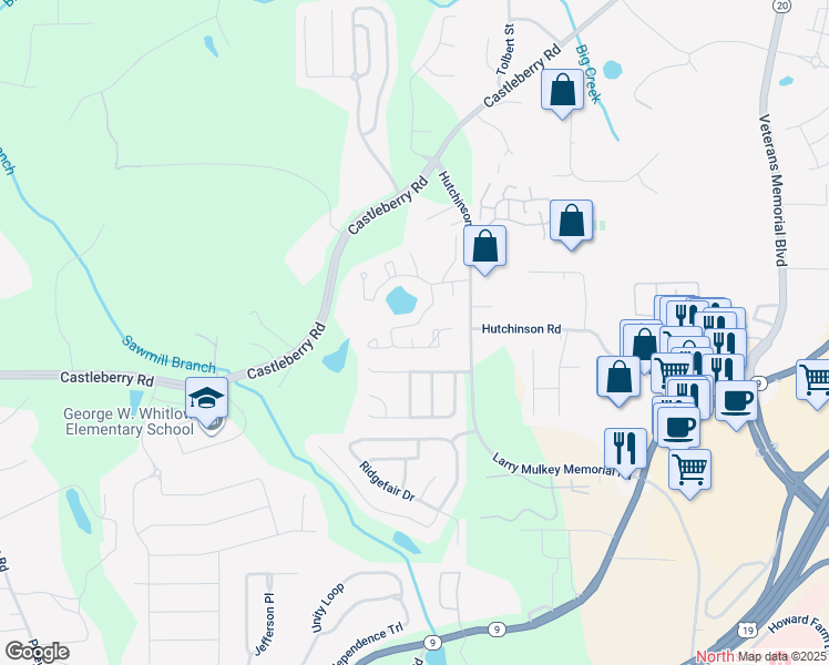 map of restaurants, bars, coffee shops, grocery stores, and more near 3640 Cedar Springs Court in Cumming