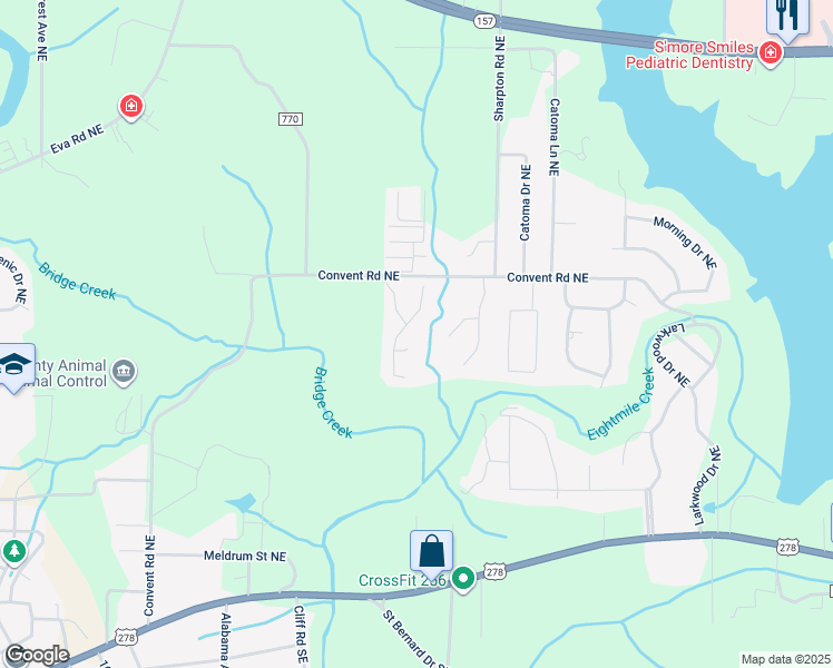map of restaurants, bars, coffee shops, grocery stores, and more near 1404 Wishing Well Drive Northeast in Cullman