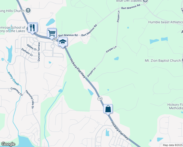 map of restaurants, bars, coffee shops, grocery stores, and more near 242 Pinyan Lane in Canton
