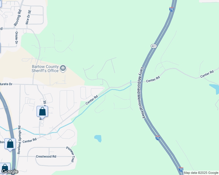 map of restaurants, bars, coffee shops, grocery stores, and more near 23 Canyon Trail Southeast in Cartersville