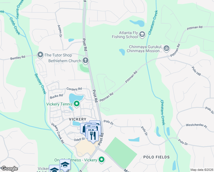 map of restaurants, bars, coffee shops, grocery stores, and more near 5320 Penny Lane in Cumming