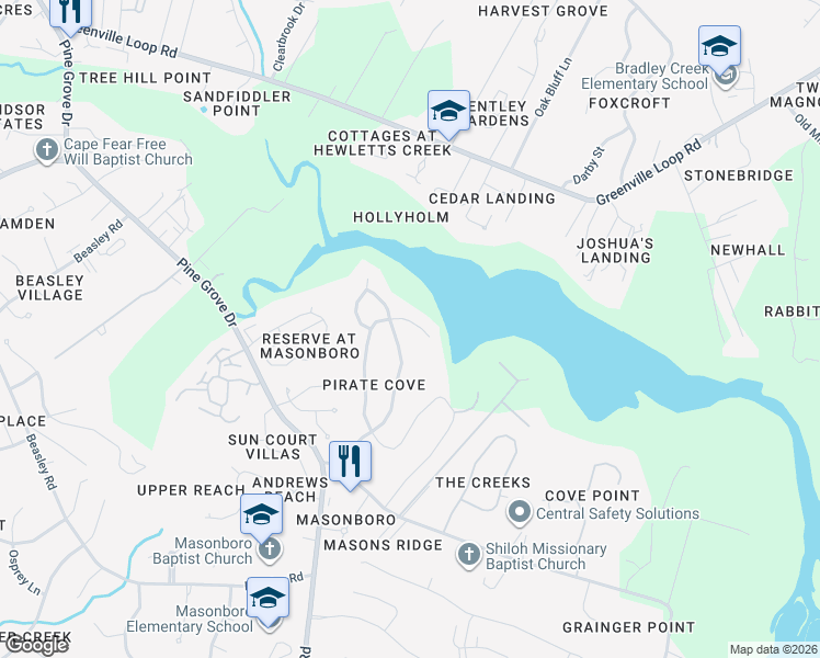 map of restaurants, bars, coffee shops, grocery stores, and more near 406 West Blackbeard Road in Wilmington