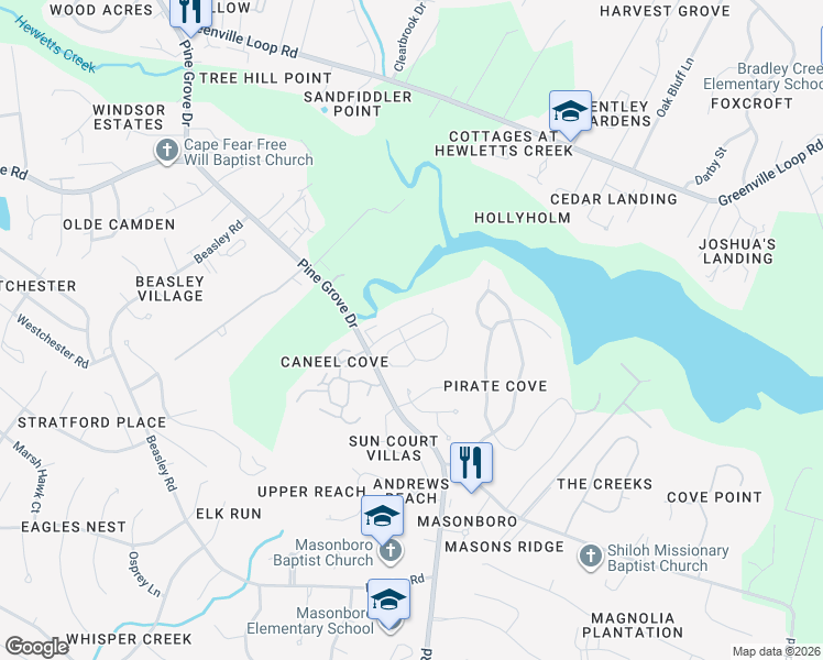 map of restaurants, bars, coffee shops, grocery stores, and more near 5461 Reserve Drive in Wilmington