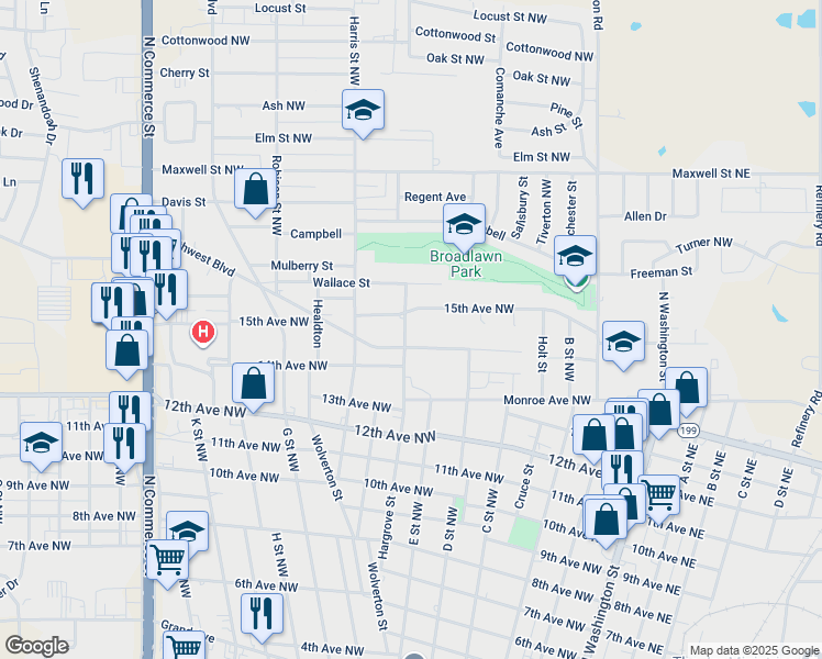 map of restaurants, bars, coffee shops, grocery stores, and more near 1408 Hargrove Street in Ardmore