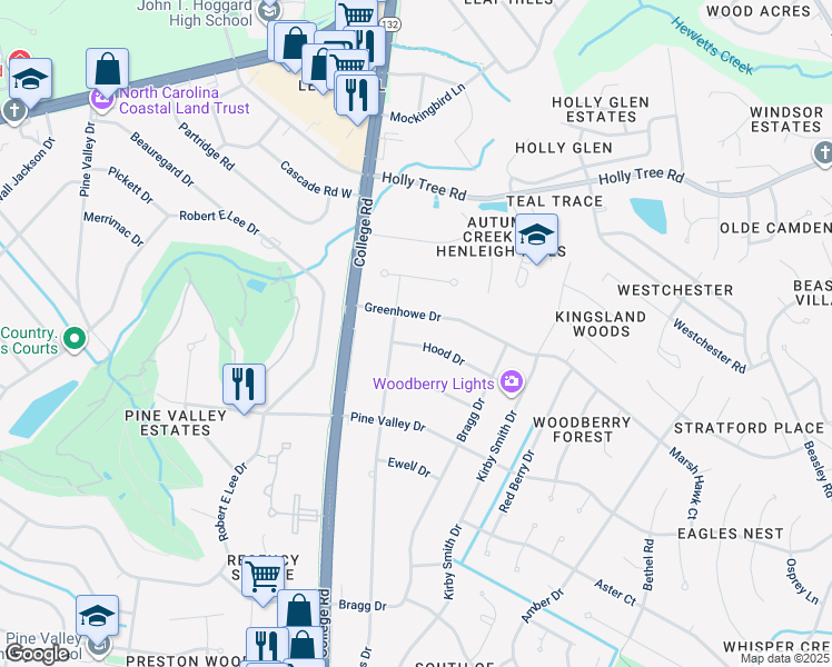 map of restaurants, bars, coffee shops, grocery stores, and more near 909 Hood Drive in Wilmington