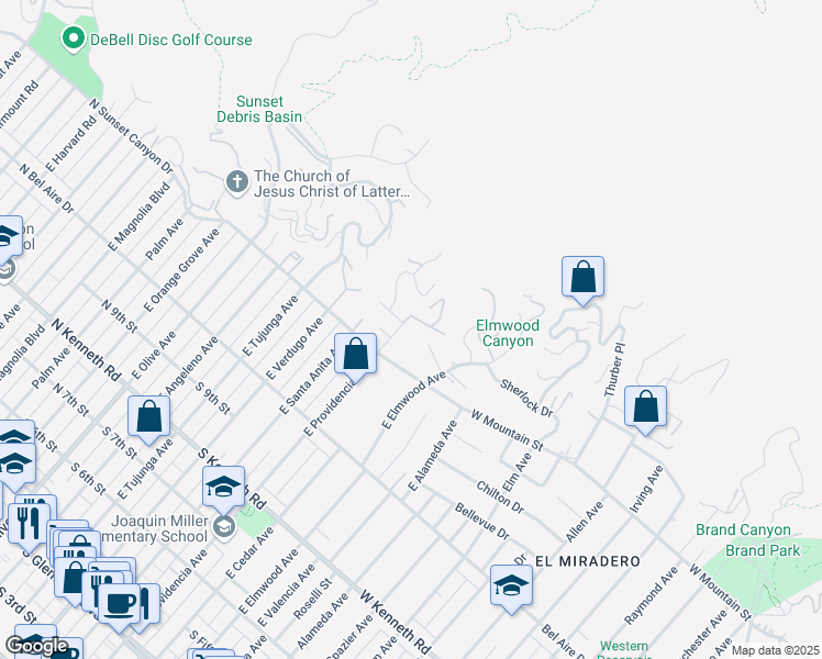 map of restaurants, bars, coffee shops, grocery stores, and more near 1134 East Providencia Avenue in Burbank